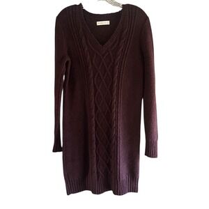 Abercrombie & Fitch Sz M Sweater Dress Cable Knit Maroon V Neck LS Fall